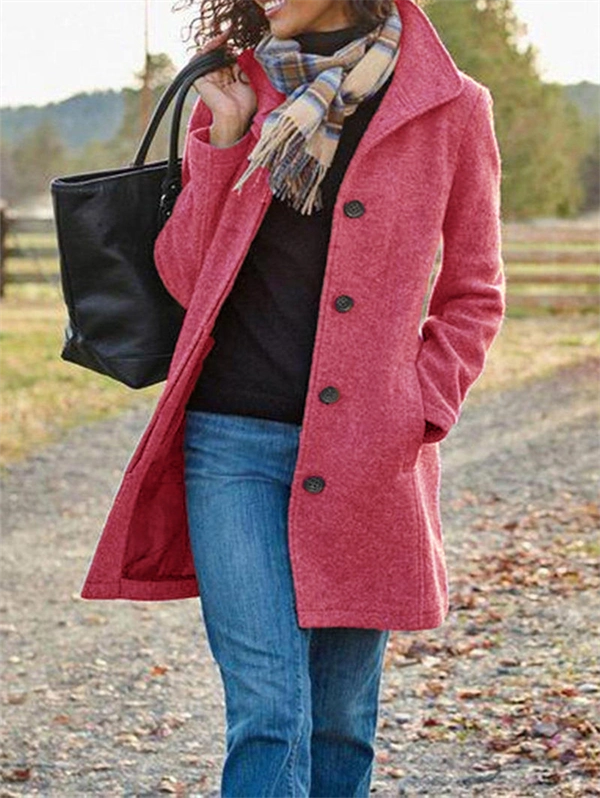 Women's Tweed Coat - Mid-Length Button-Front Jacket with Pockets for Fall & Winter