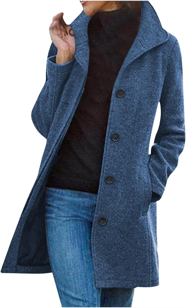 Women's Tweed Coat - Mid-Length Button-Front Jacket with Pockets for Fall & Winter