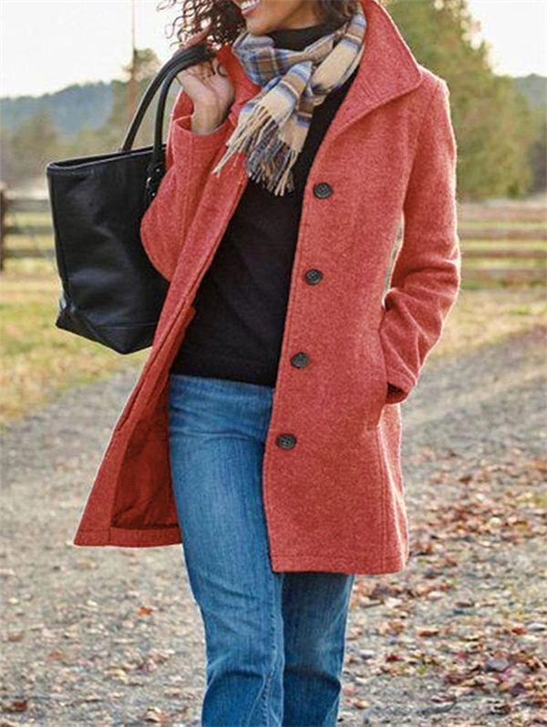 Women's Tweed Coat - Mid-Length Button-Front Jacket with Pockets for Fall & Winter