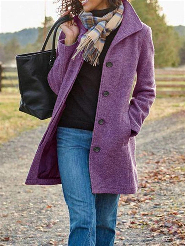 Women's Tweed Coat - Mid-Length Button-Front Jacket with Pockets for Fall & Winter