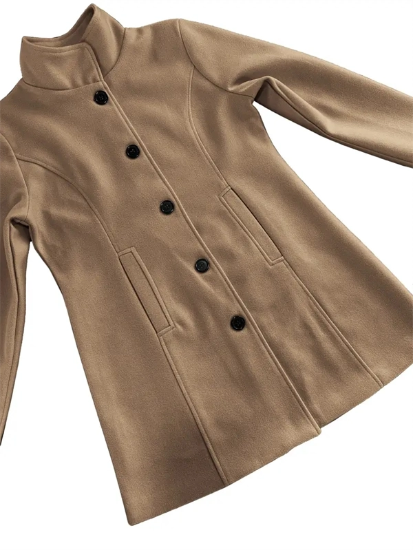 Women's Tweed Coat - Mid-Length Button-Front Jacket with Pockets for Fall & Winter