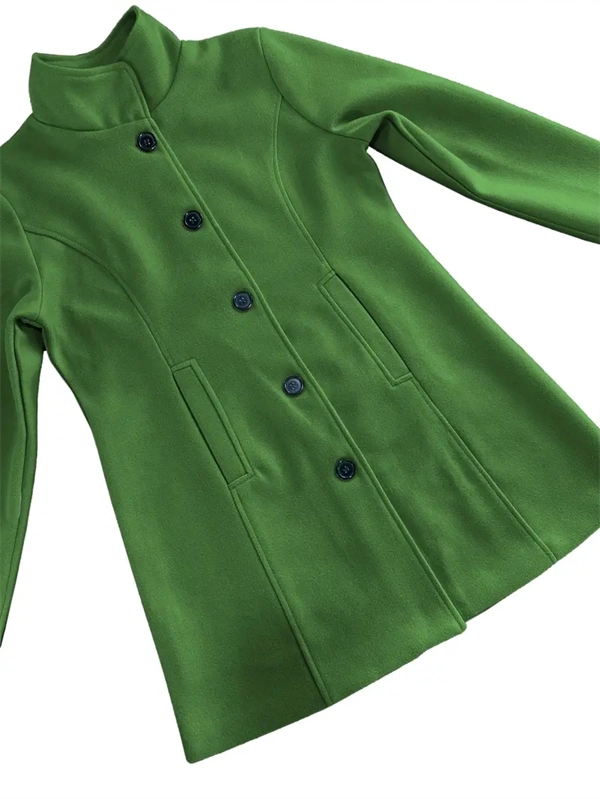 Women's Tweed Coat - Mid-Length Button-Front Jacket with Pockets for Fall & Winter