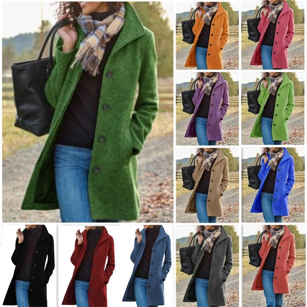 Women's Tweed Coat - Mid-Length Button-Front Jacket with Pockets for Fall & Winter