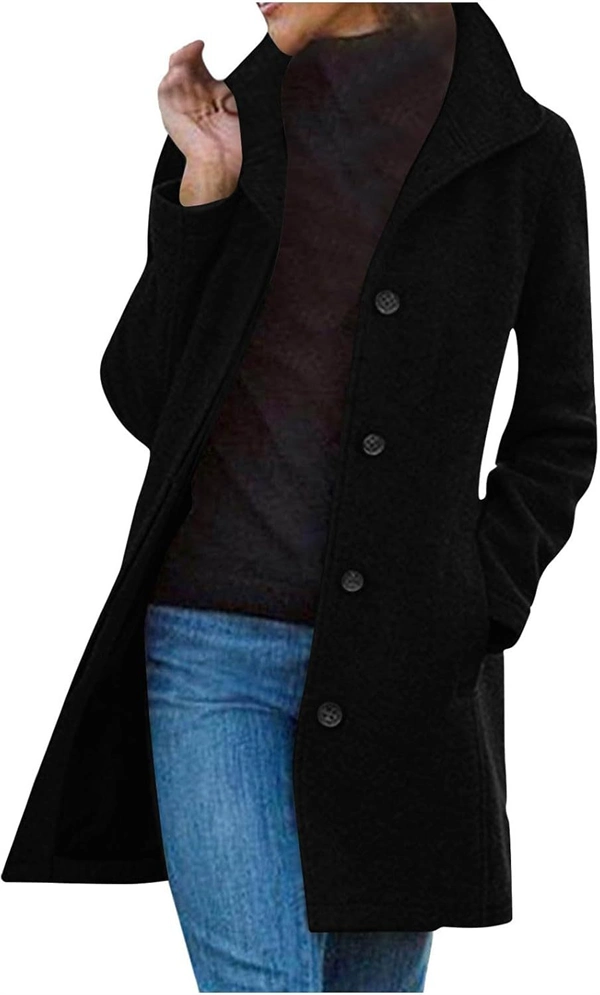Women's Tweed Coat - Mid-Length Button-Front Jacket with Pockets for Fall & Winter