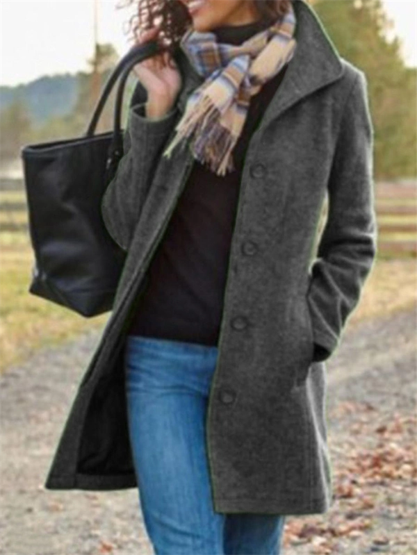 Women's Tweed Coat - Mid-Length Button-Front Jacket with Pockets for Fall & Winter