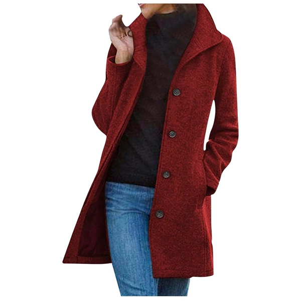 Women's Tweed Coat - Mid-Length Button-Front Jacket with Pockets for Fall & Winter