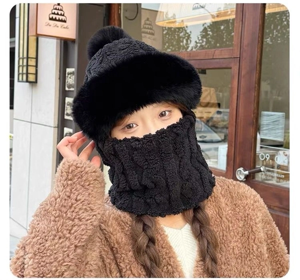 Women’s Winter Fleece Ski Hat – Thick Plush Hood with Built-In Neck Warmer & Face Cover