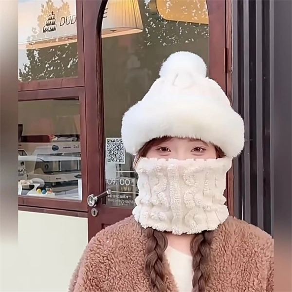 Women’s Winter Fleece Ski Hat – Thick Plush Hood with Built-In Neck Warmer & Face Cover