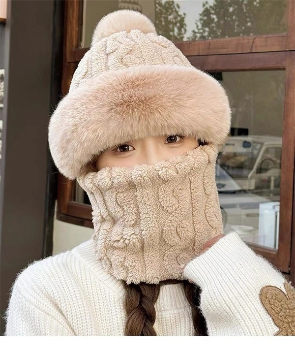 Women’s Winter Fleece Ski Hat – Thick Plush Hood with Built-In Neck Warmer & Face Cover