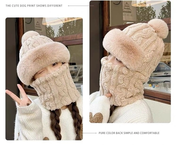 Women’s Winter Fleece Ski Hat – Thick Plush Hood with Built-In Neck Warmer & Face Cover