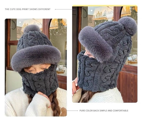 Women’s Winter Fleece Ski Hat – Thick Plush Hood with Built-In Neck Warmer & Face Cover