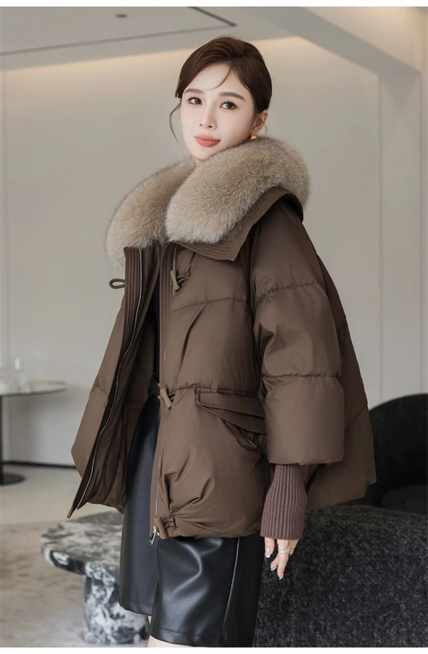 Women's Winter Puffer Jacket – Short Thick Warm Coat with Faux Down and Big Collar