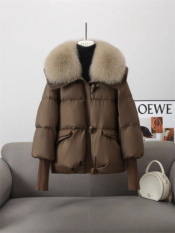Women's Winter Puffer Jacket – Short Thick Warm Coat with Faux Down and Big Collar
