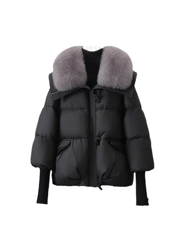 Women's Winter Puffer Jacket – Short Thick Warm Coat with Faux Down and Big Collar