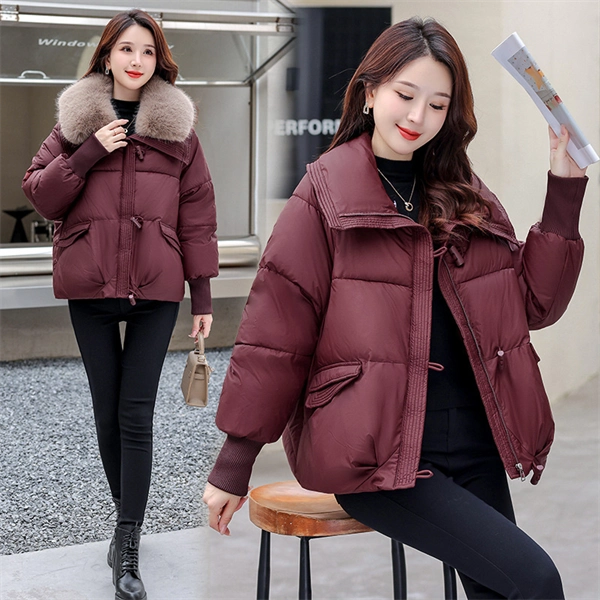Women's Winter Puffer Jacket – Short Thick Warm Coat with Faux Down and Big Collar