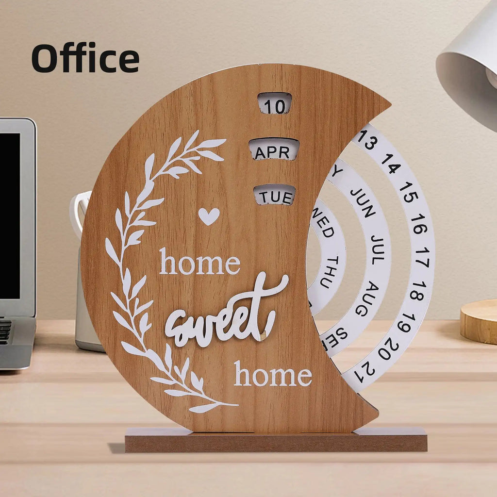 Wooden Rotating Perpetual Calendar - Desktop Date Display for Home & Office