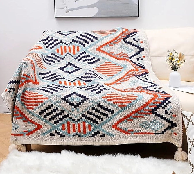 Bohemian Throw Blanket Tassels Soft Knitted Throw Blanket
