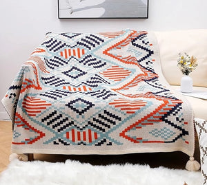 Bohemian Throw Blanket Tassels Soft Knitted Throw Blanket