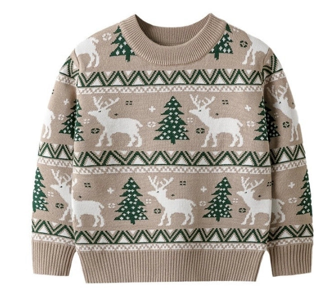 Christmas Sweater for Boys Girls Snowflake Reindeer Knit Shirt Fall Winter Crewneck Sweater