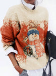 Winter Women's Christmas Snowflake Snowman Pattern Round Neck Long Sleeve Sweater Pullover