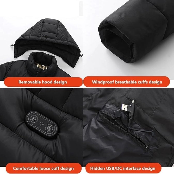 15 Heating Zones Winter Warm Adjustable Temperature Hooded Heated Men Coats