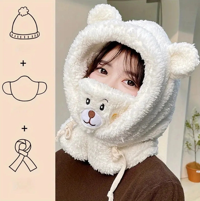 Cute Bear Integrated Ear Protection Windproof Cap Scarf