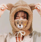 Cute Bear Integrated Ear Protection Windproof Cap Scarf