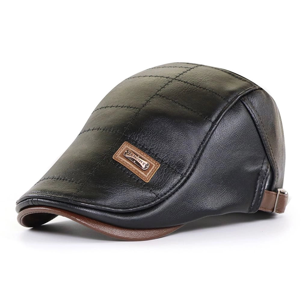 Winter PU Leather Beret Hats For Men