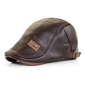 Winter PU Leather Beret Hats For Men