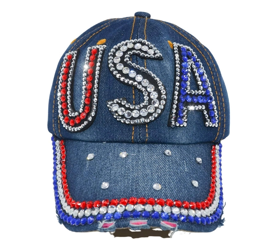 Unisex USA Hat Bling Rhinestones Baseball Cap