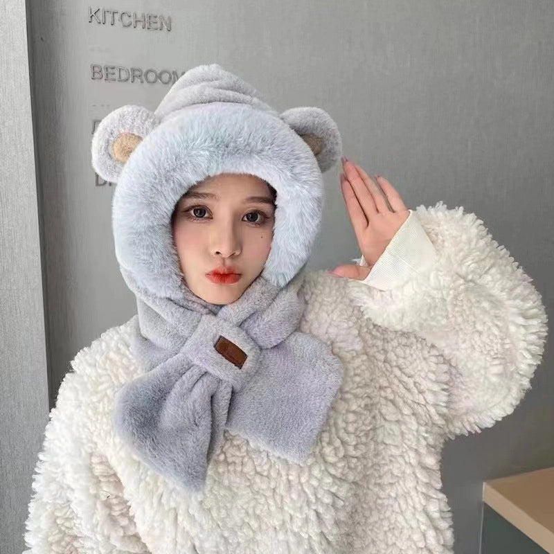 Cute Bear Integrated Ear Protection Windproof Cap Scarf