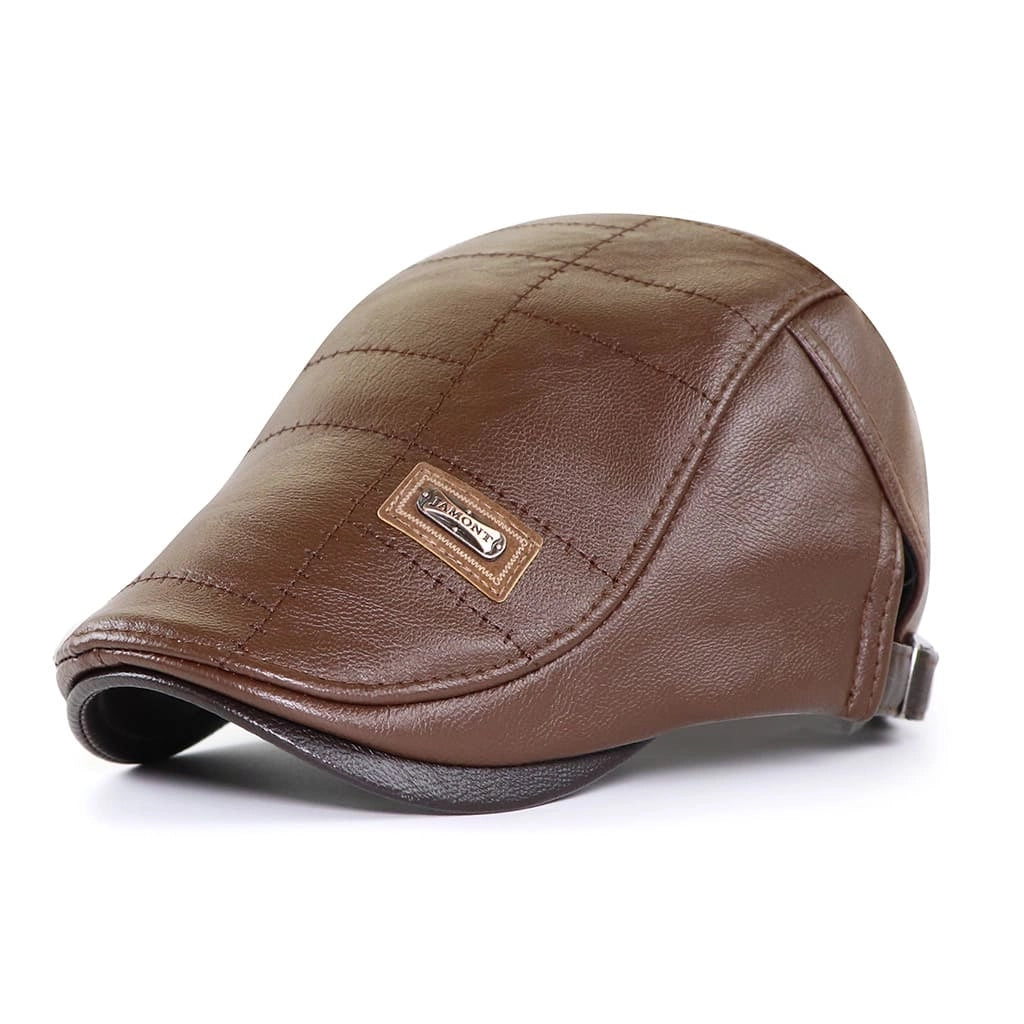 Winter PU Leather Beret Hats For Men