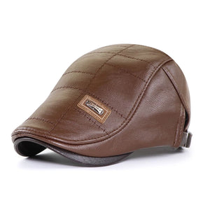 Winter PU Leather Beret Hats For Men