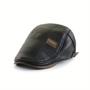 Winter PU Leather Beret Hats For Men