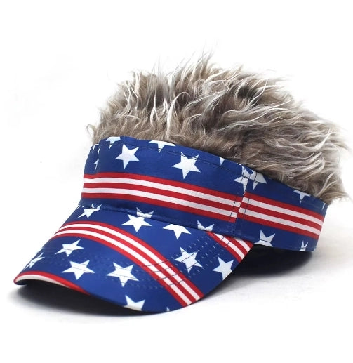 American Flag Stars Independence Day Wig Baseball Cap