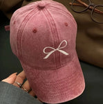 Women Embroidered Bow Baseball Hat