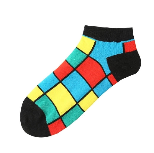 ROYALUCK Unisex Geometric Colored Socks Plaid Boat Socks