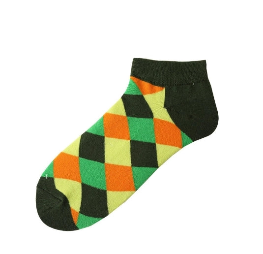 ROYALUCK Unisex Geometric Colored Socks Plaid Boat Socks