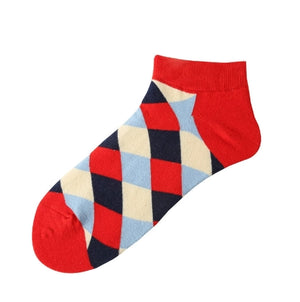 ROYALUCK Unisex Geometric Colored Socks Plaid Boat Socks