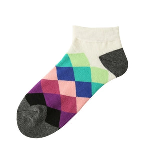 ROYALUCK Unisex Geometric Colored Socks Plaid Boat Socks