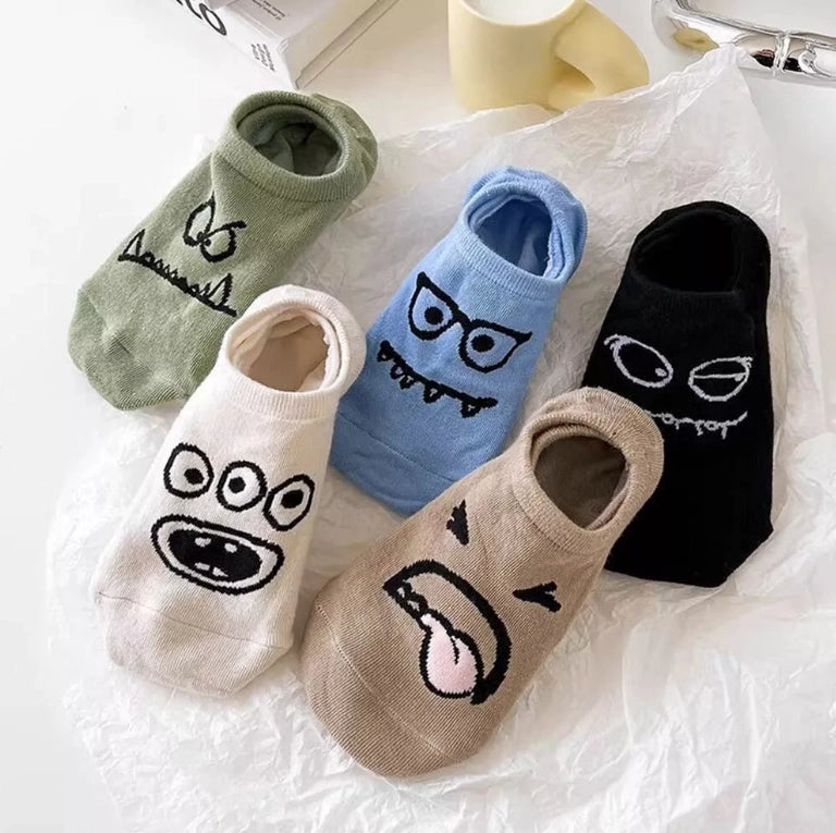 ROYALUCK 5 Pairs Funny Expression Cartoon Shallow Mouth Boat Socks Thin Invisible Sock