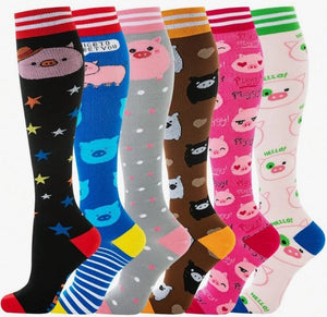 ROYALUCK 6 Pairs Women Cartoon Pig Pattern Long Socks