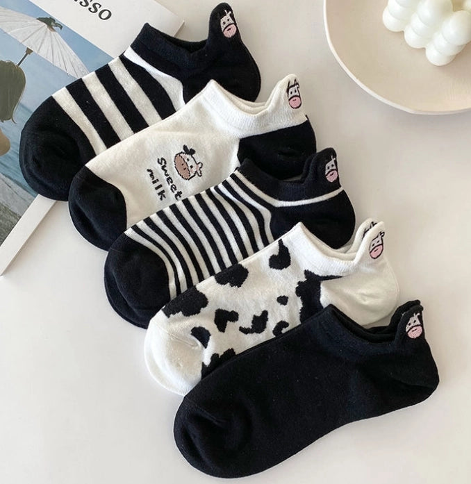 ROYALUCK 5 Pairs Cartoon Cow Cotton Socks Boat Socks