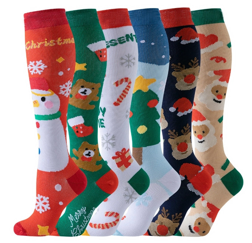 ROYALUCK 6 Pairs Christmas Compression Socks Snowman Reindeer Pattern Compression Socks