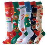 ROYALUCK 6 Pairs Christmas Compression Socks Snowman Reindeer Pattern Compression Socks