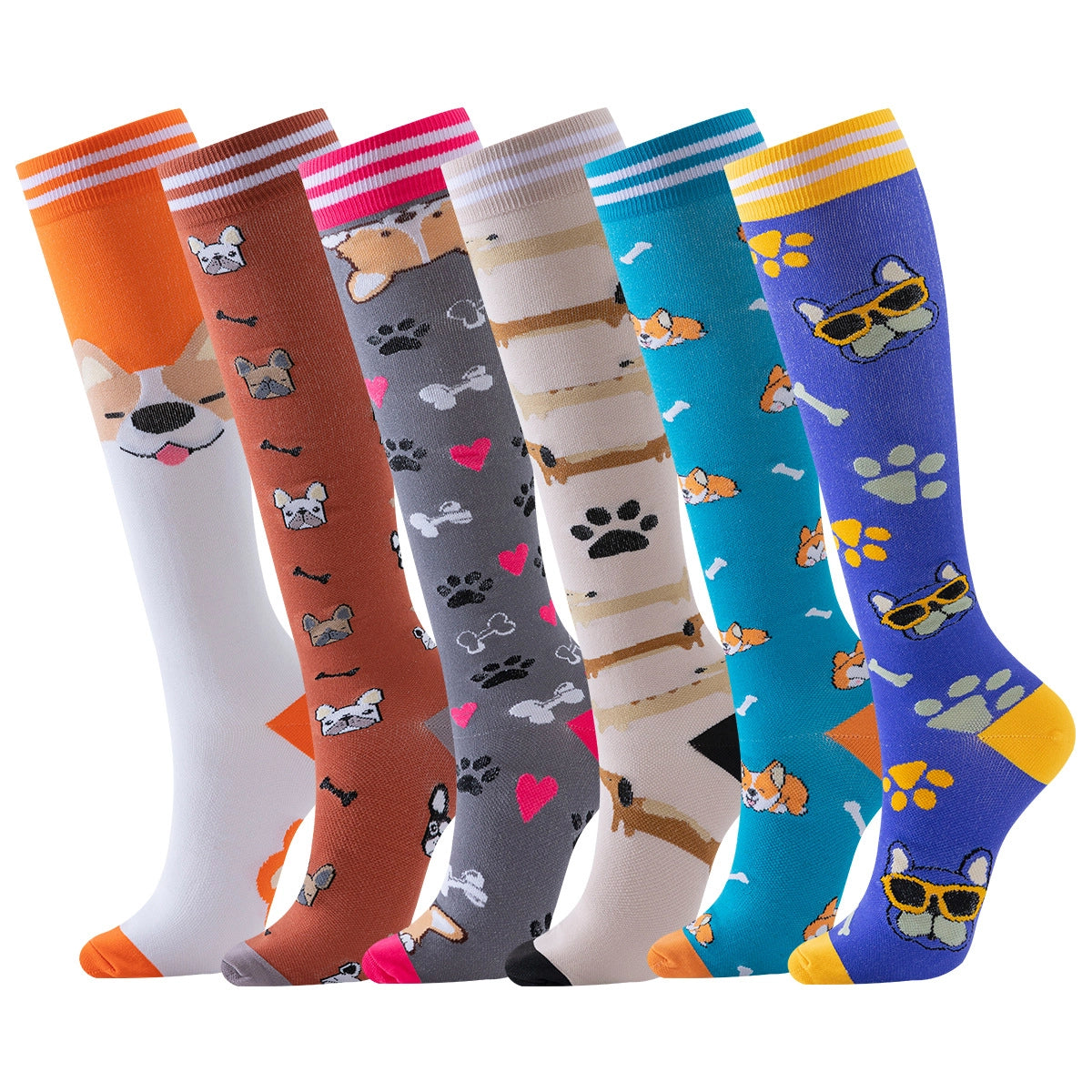 ROYALUCK 6 pairs Cute Dog Compression Socks Animal Sport Compression Socks