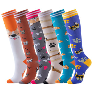 ROYALUCK 6 pairs Cute Dog Compression Socks Animal Sport Compression Socks