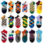 ROYALUCK Unisex Geometric Colored Socks Plaid Boat Socks