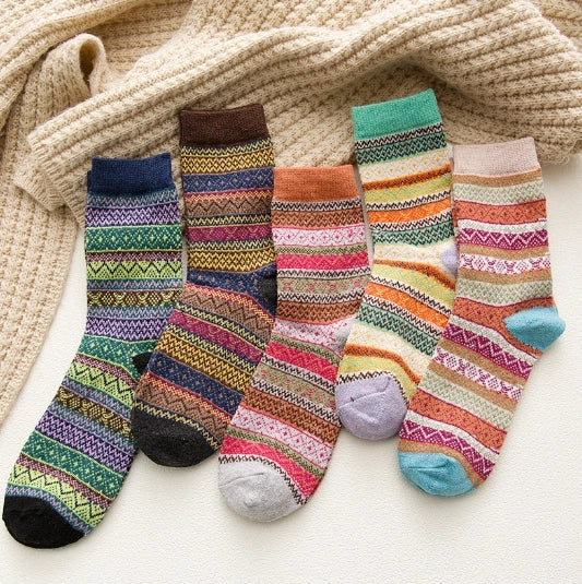 ROYALUCK Ethnic Print Crew Socks Stripes Pattern Vintage Colorful Cozy Socks