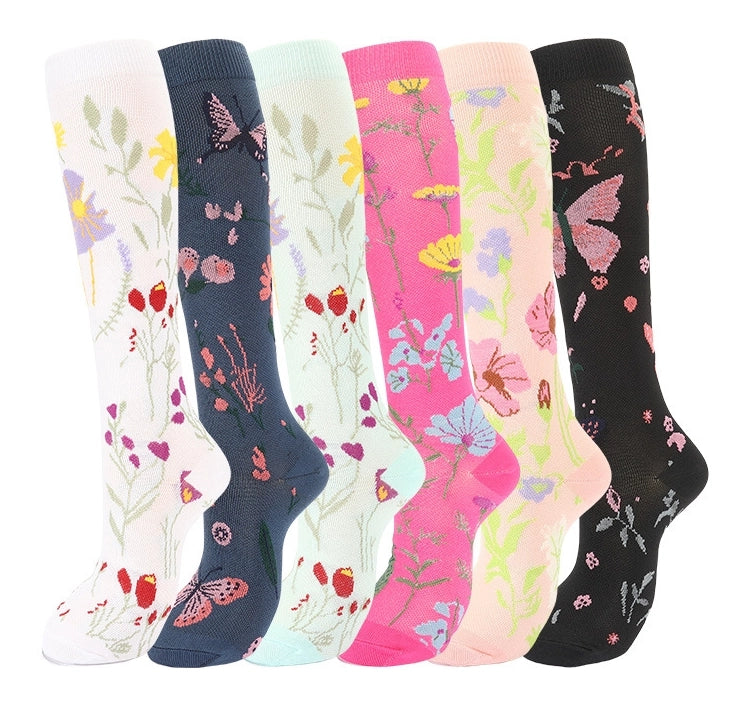 ROYALUCK 6 Pairs New Arrival Compression Socks Flower Butterfly Sports socks